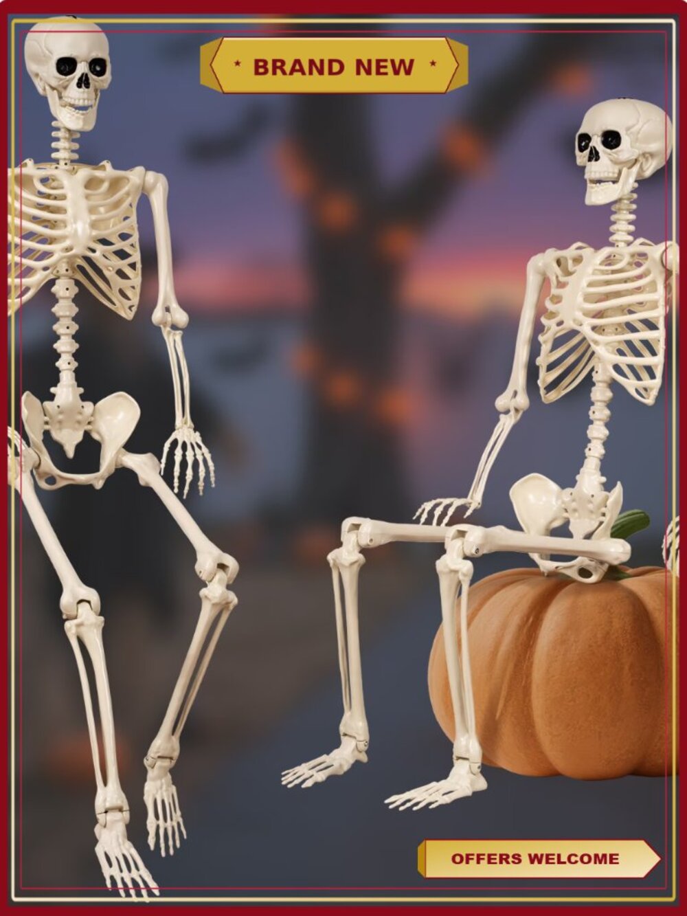 5.4ft Poseable Skeleton Decoration with Movable Joints Indoor Outdoor Halloween